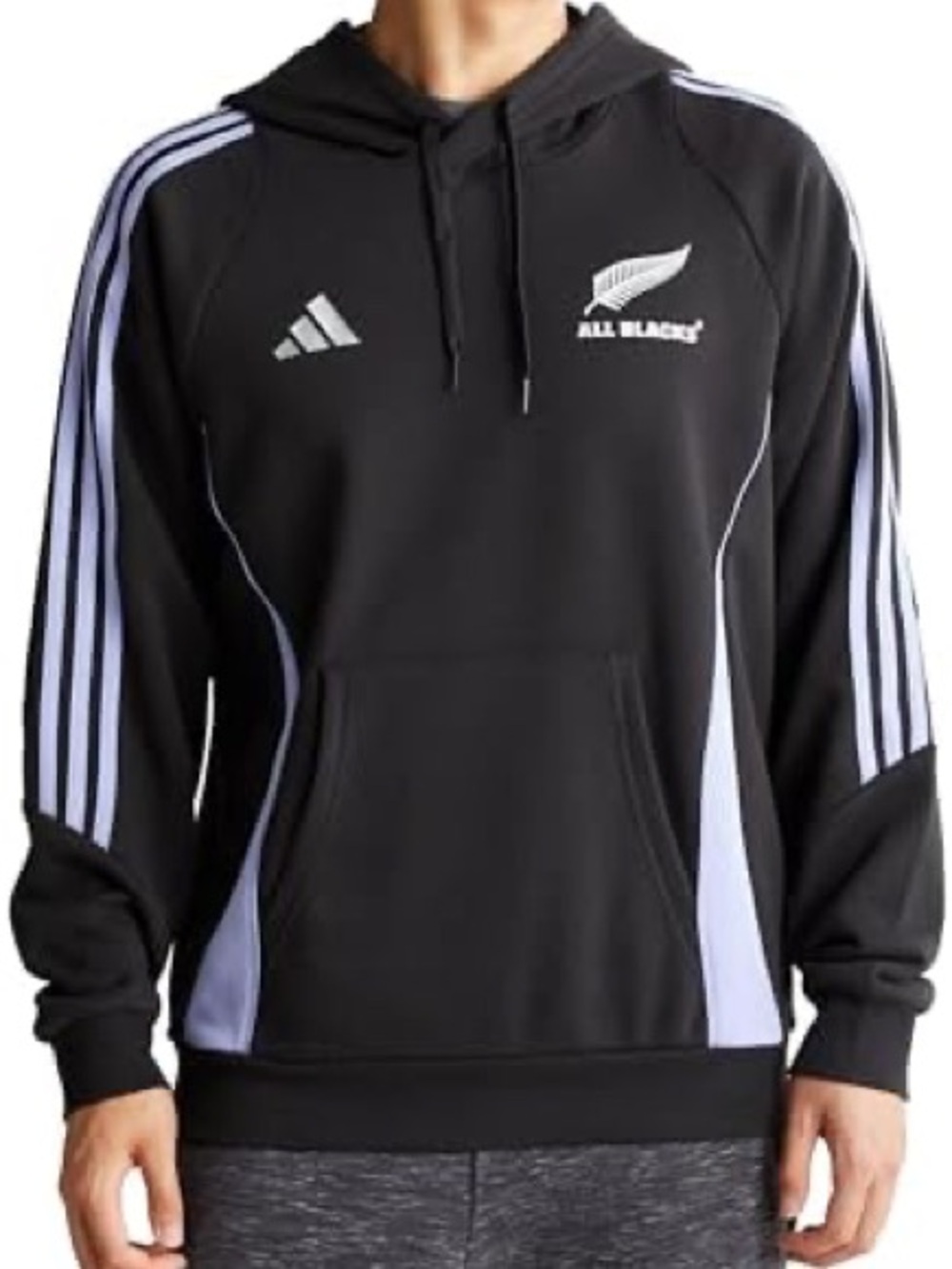 ADIDAS ALL BLACKS RUGBY Youth Black 3-Stripe Sporty Unisex Pullover Hoodie